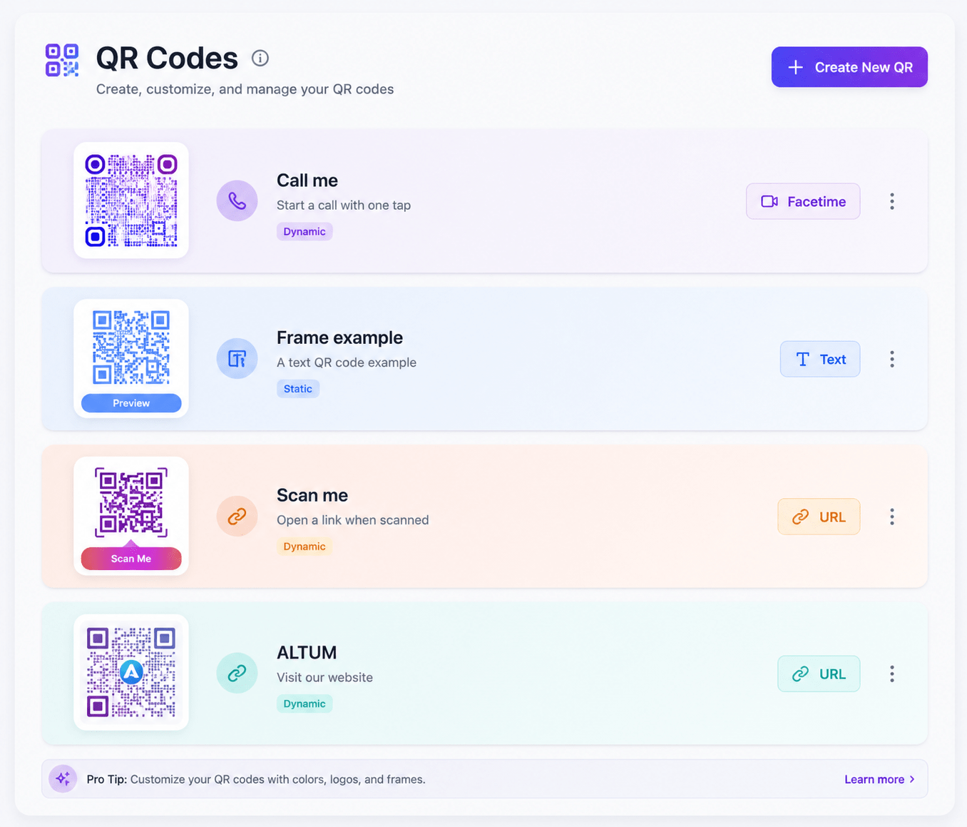 Screenshot of the app QR code system page