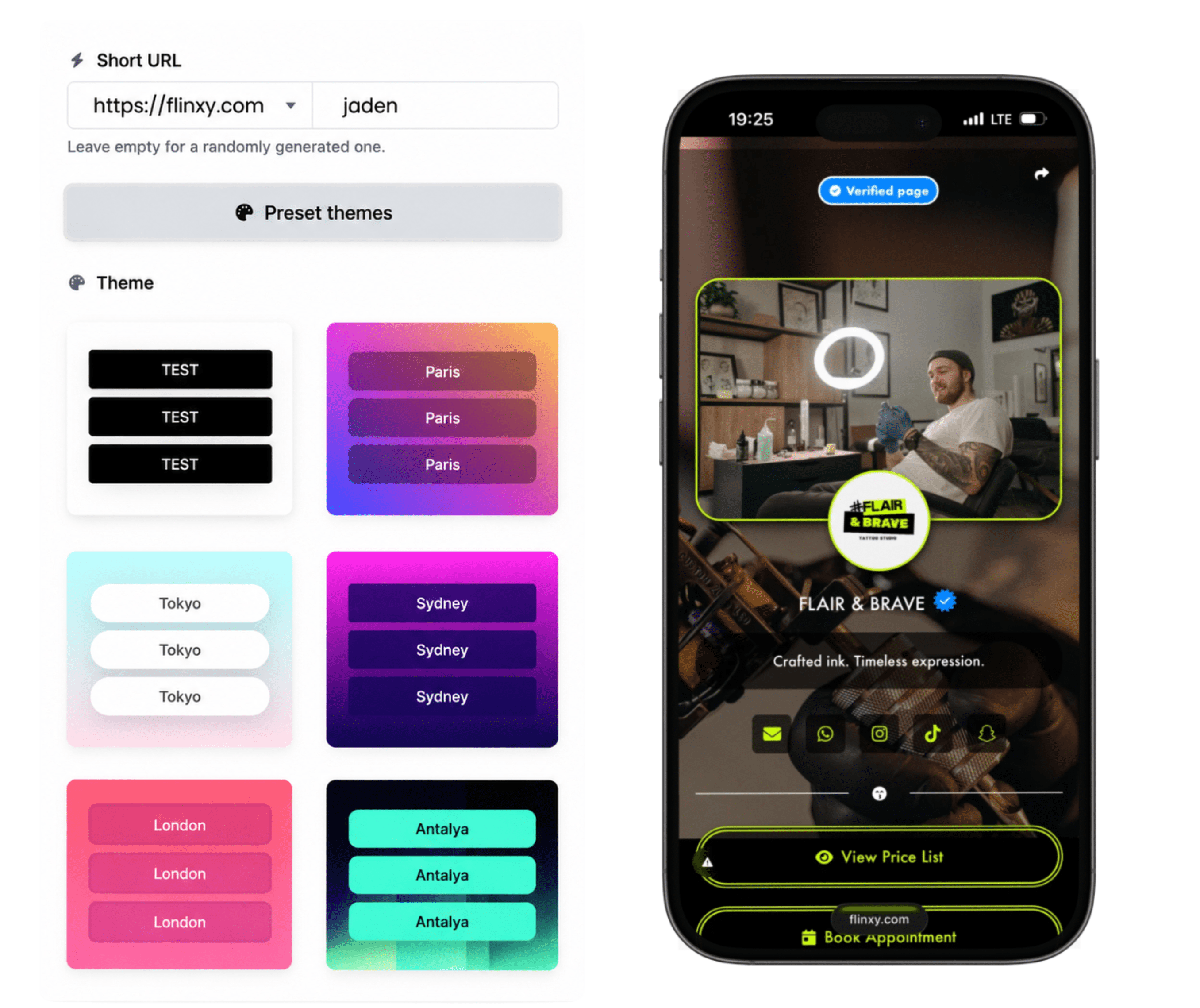 Screenshot of the app biolink editing page