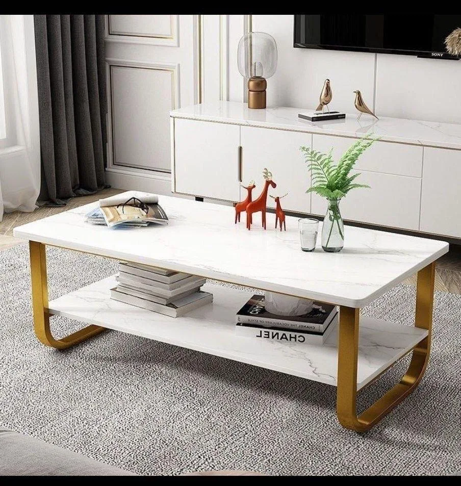 Faux Marble Nordic Table - White