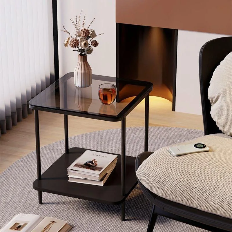 40by40 Glass Top Side Stool - Black