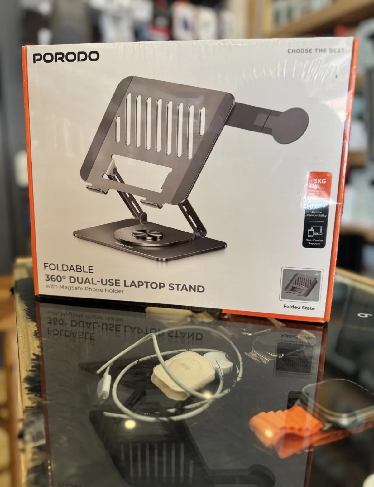 Porodo Foldable 360° Dual-Use Laptop Stand (with MagSafe Phone Holder)